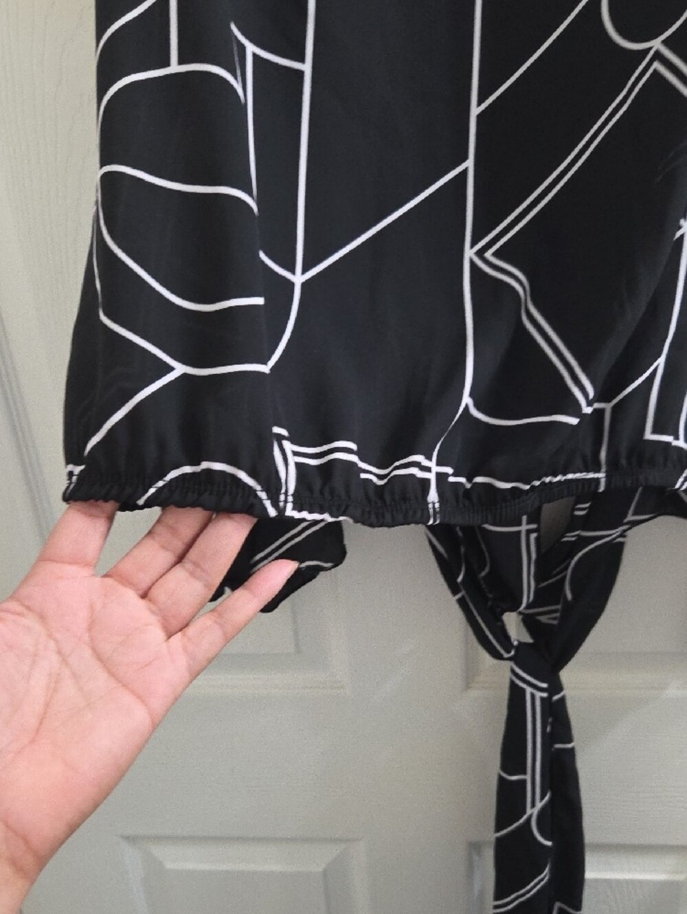 Ashley Stewart Black & White Geometric Tie-Front Blouse - Picture 7 of 9